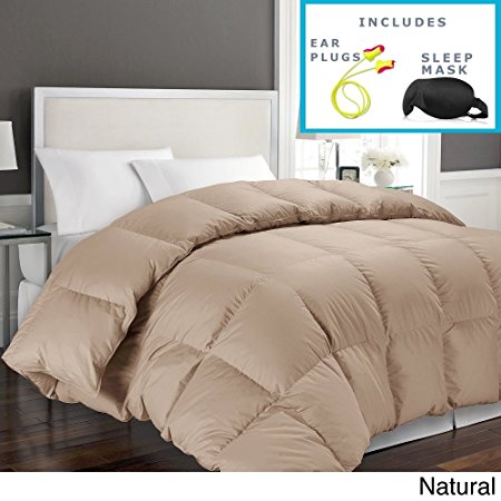 Hotel Grand 1000 Thread Count Egyptian Cotton King Down Alternative Comforter with Sleep Mask and Pair of Corded Earplugs, Natural