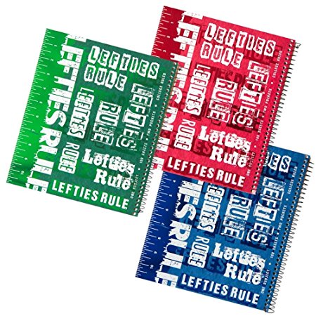 Left-Handed College-Ruled Notebook, Metallic Cover Designed with Ruler Markings, Set of 3, Assorted Colors