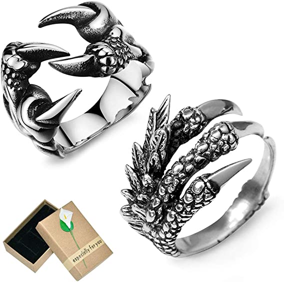 EQLEF Dragon Claw Ring Set, Gothic Ring Adjustable Wild Alondra Open Punk Ring Gift Cool Dragon Ring for Men Women (C)