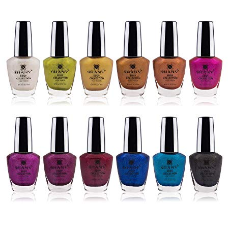 SHANY Edgy Collection Nail Polish Set - 12 Rebellious Shades with Gorgeous Metallic and Shimmer Finishes in Neutral and Bright Shades