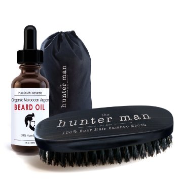 Beard Oil Brush Kit For Hair Treatment To Promote Growth - Natural Boar Hair and Bamboo To Comb Plus 2oz Leave In Conditioner With Storage Bag From My Best Beard