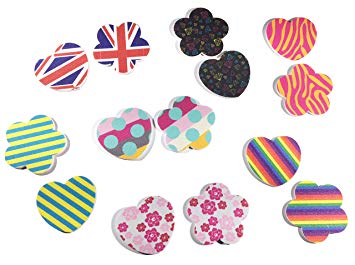 Nail Buffers Hearts & Flower Colorful Designs 6 Dozen Bulk, You Will Get 9 Of Each Design, Grits Are 240 On The Design Side & 600 On The Pink Side, Individually Wrapped
