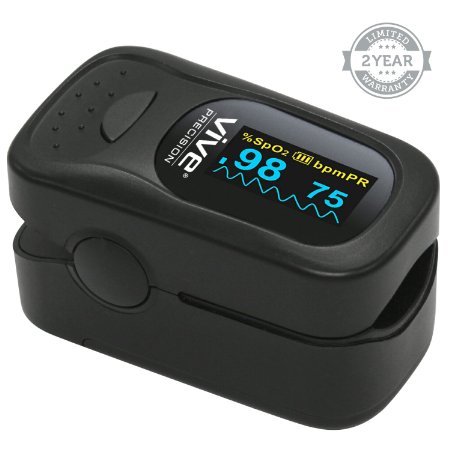 Finger Pulse Oximeter by Vive - Best SpO2 Device for Blood Oxygen Saturation Level Reading - Fingertip Oxygen Meter w/ Alarm & Pulse Rate Monitor - Travel Case & Lanyard Included - 2 Year Warranty