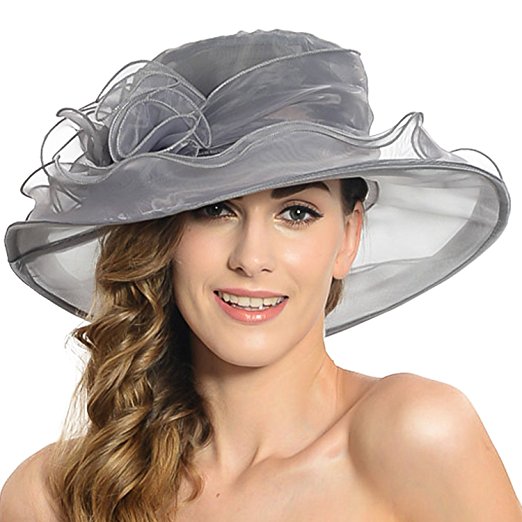 Sun Hat,Acecharming Women's Breathable Kentucky Derby Hat Tea Party Church Wedding Beach Summer Hat Wide Brim Floral Organza Hat