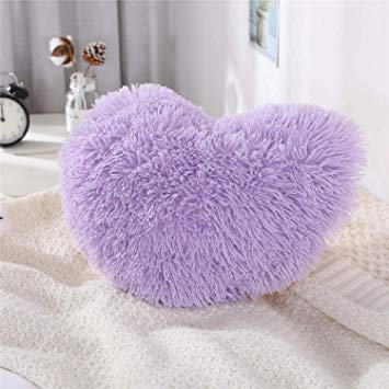 MooWoo Fluffy Faux Fur Throw Pillow,Sherpa Plush Shaggy, Solid Color, Heart Shape (Purple)