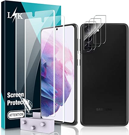 5 Pack LϟK 2 Pack Flexible TPU Film Screen Protector and 3 Pack Tempered Glass Camera Lens Protector Compatible with Samsung Galaxy S21 5G 6.2 inch, Fingerprint Unlock Support, Easy Installation HD Clear Bubble Free