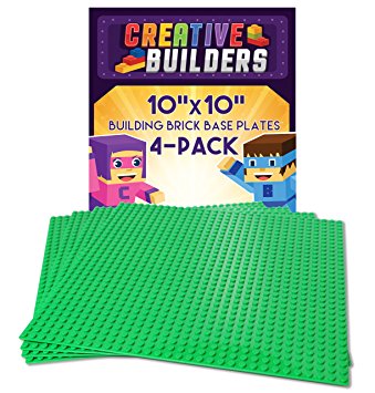 Creative Builders Building Brick Baseplates, 10 x 10-Inch Giant (4 Pack) - Green