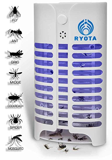 RYOTA Electric Bug Zapper with UV Light | Electronic Mosquito Repellent | Plug-in Indoor Insect Killer | Nontoxic, Odorless & Noiseless Fly Eliminator | Powerful & Convenient Night Lamp Bugs Zapper