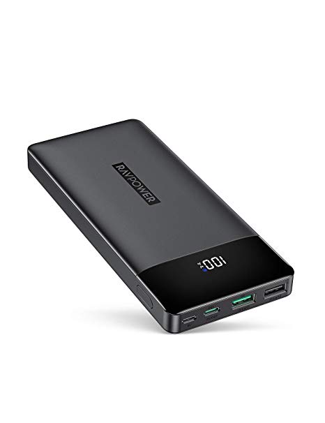 Portable Charger, PD 3.0 15000mAh Power Bank, RAVPower 30W High-Speed Tri-Output with LED Display, Ultra Compact Phone Charger Compatible with iPhone Xs X 8 7 6 Samsung Galaxy S9 Note 9 iPad Tablet