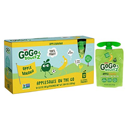 GoGo squeeZ Applesauce on the Go, Apple Banana, 3.2-Ounce Portable BPA-Free Pouches, Pack of 12