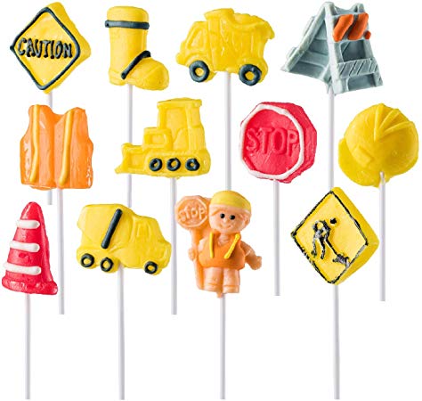 Prextex Construction Themed Lollipops Construction Truck Shaped Suckers - Pack of 12