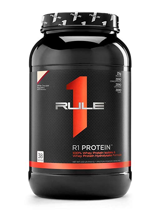 R1 Protein Whey Isolate/Hydrolysate, Rule 1 Proteins (38 Servings, White Chocolate Raspberry)