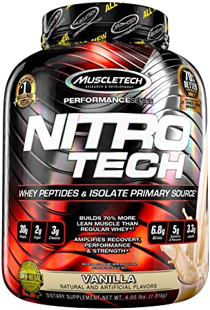 MuscleTech NitroTech Protein Powder, Whey Isolate   Lean MuscleBuilder, Vanilla, 3.97 lbs (1.80kg)