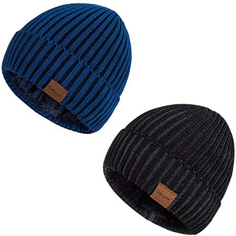 Nertpow Beanie Hat for Men and Women, Winter Warm Fleece Lined Thermal Trendy Thick Knit Skull Cable Cuff Cap