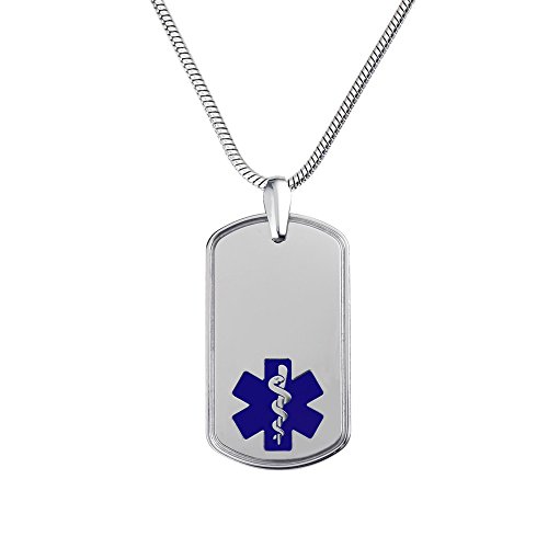 Divoti Custom Engraved Deluxe CP2 Pure Titanium Medical Alert Necklace -Dog Tag-24" Stainless Snake Chain