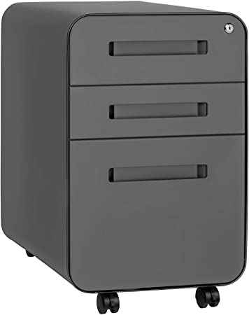 Stockpile 3-Drawer Mobile File Cabinet, Commercial-Grade, Pre-Assembled (Dark Grey)
