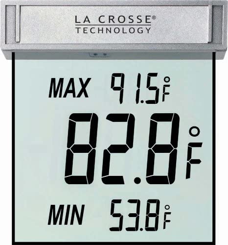 La Crosse Technology WS-1025 Detachable Bracket and Records MIN/MAX Temp & Auto Reset Digital Window Thermometer, Samsung, Silver