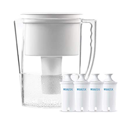 Brita VALUE PACK Slim Water Filter Pitcher with 4 Advanced Replacement Filters, White