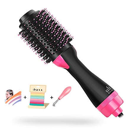 One Step Hair Dryer and Volumizer,Hair Dryer Brush,3 in 1 Hot Air Brush Negative Ion Hair Straightner & Curler Hair Comb With Hair Clips,Hair Bands and Hair Cleaner