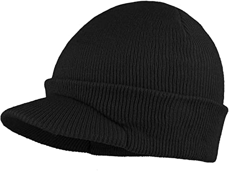 Cooraby Winter Warm Knit Hat with Brim Thick Stretch Beanie for Men and Women