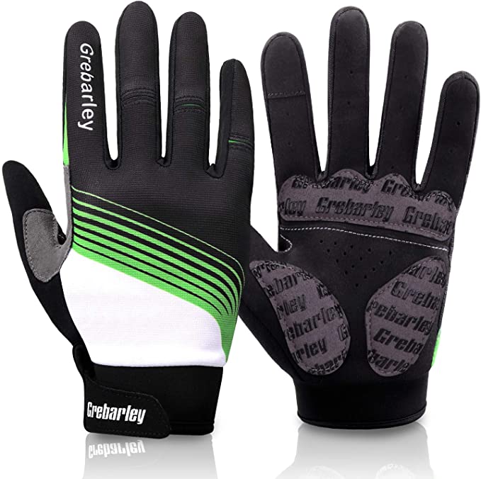 Grebarley Cycling Gloves Full Finger Mountain Bike Gloves with Anti-Slip Shock-Absorbing Pad Breathable,Touchscreen MTB Gloves for Men Women