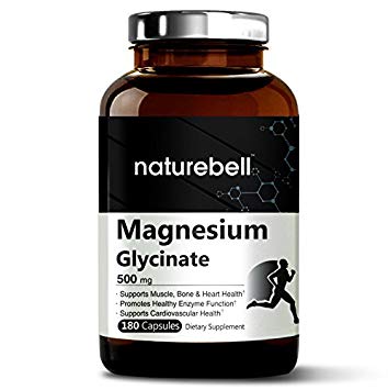 Maximum Strength Magnesium Glycinate 500mg, 180 Capsules, Powerfully Supports Muscle, Bone, Joint, Heart & Enzyme Function, Non-GMO, Gluten Free and Made in USA