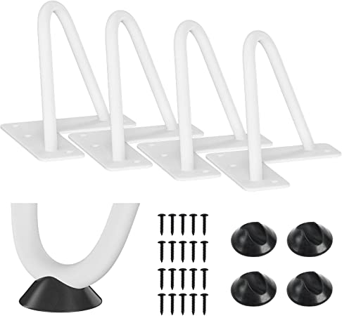 SMARTSTANDARD 4 Inch Heavy Duty Hairpin Furniture Legs, Metal Home DIY Projects for Nightstand, Coffee Table, Desk, etc with Rubber Floor Protectors White 4PCS