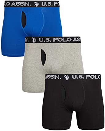 U.S. Polo Assn. Men's Cotton Boxer Briefs Underwear with Breathable Mesh Fly (3 Pack)