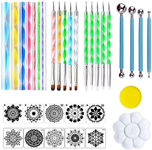 35 PCS Mandala Dotting Kit Mandala Dotting Tools and Stencils for Painting Rocks, Nail Dotting and Art Drawing Supplies
