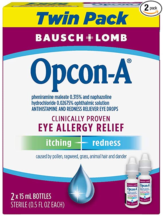 Bausch   Lomb Opcon-A Allergy Relief Eye Drops, 0.5 Ounces/15 mL (Pack of 2) Packaging May Vary