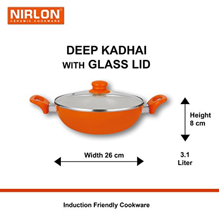 Nirlon Aluminium Kadhai Pot with Lid, 3 Litres, Orange