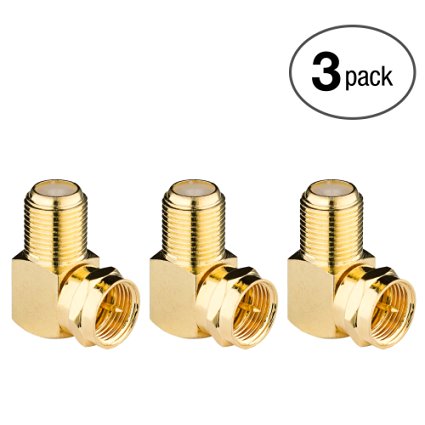 Aurum Cables High Quality 3 Pack F-Type 90 Degree Angled Male to Female Adapter