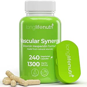 Diosmin Hesperidin Complex, Vascular Synergy 1000mg/300mg for Optimal Circulation, Vein Support, Leg Comfort & Smooth Blood Flow: 240 Capsules, 120 Servings, 4-Month Supply, Made in USA