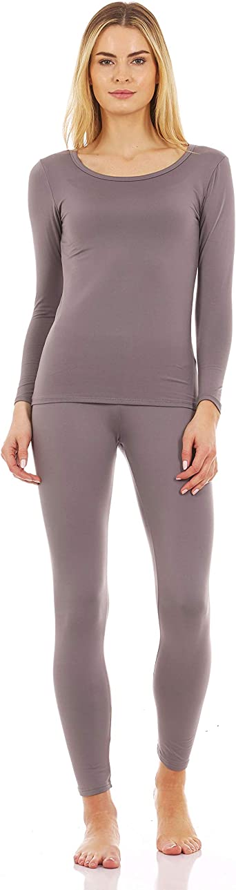 Thermajane Long Johns Thermal Underwear for Women Scoop Neck Fleece Lined Base Layer Pajama Set Cold Weather