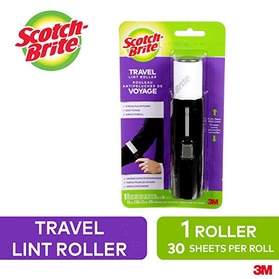 Scotch-Brite Mini Travel Lint Roller with Cover, 30 Sheets, Retractable, Refillable Lint Brush