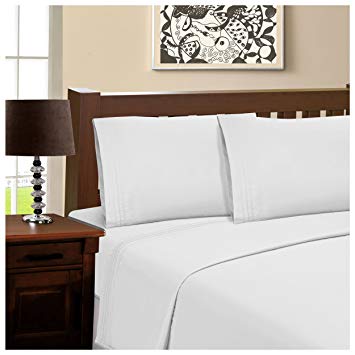 Superior Infinity Embroidered Luxury Soft, Cooling 100% Brushed Microfiber 4-Piece Sheet Set, Light Weight and Wrinkle Resistant - King Sheets, White