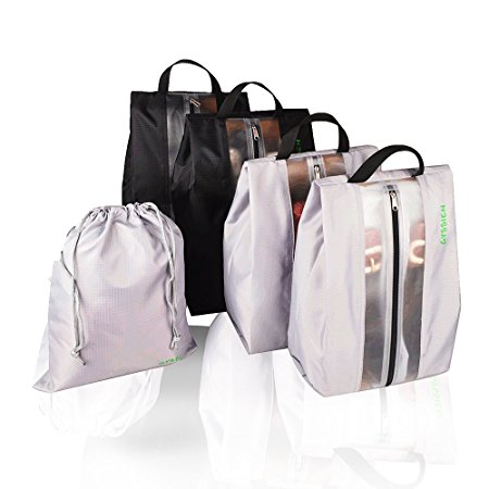 Gyssien Travel Shoes Bag Water Resistant Storage Organizer Bag Zipper Closure 4 Pack with Free Drawstring Bag