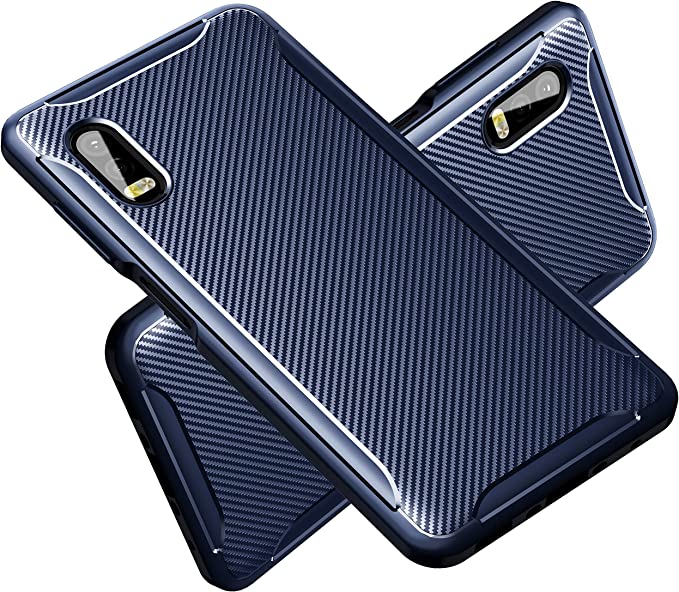 Samsung Galaxy Xcover Pro Case, Ranyi Slim Fit Carbon Fiber Case with Reinforced Corners Shock Absorbing Flexible Resilient TPU Rubber Rugged Case for Samsung Galaxy Xcover Pro (2020), Blue