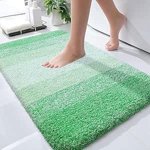 OLANLY Bathroom Rug Mat 30x20, Extra Soft and Absorbent Microfiber Bath Rugs, Non-Slip Plush Shaggy Bath Carpet, Machine Wash Dry, Bath Mats for Bathroom Floor, Tub and Shower, Green