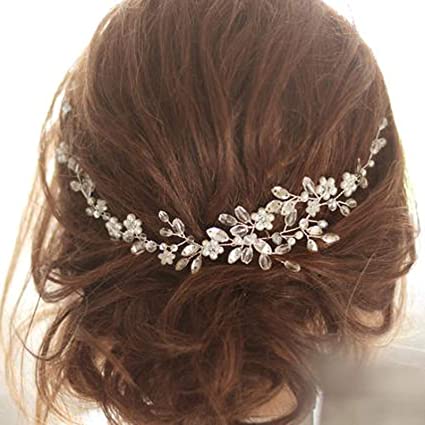 Unicra Wedding Flower Hair Vine Bridal Leaf Headpiece Headbands Wedding Crystal Hair Accessories for Brides and Bridesmaids (Silver)