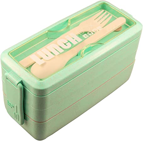 Daixers Lunch Boxes Bento Box with Dividers for Adults Kids, Leakproof Eco-Friendly Lunch Container with cutlery (Green)