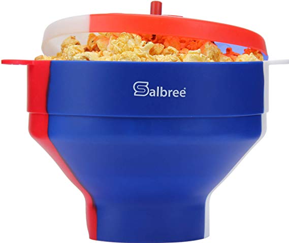 Original Salbree Red White & Blue, American Pride, Microwave Popcorn Popper, Silicone Popcorn Maker, Collapsible Bowl BPA Free - 18 Colors Available (Red/White/Blue)