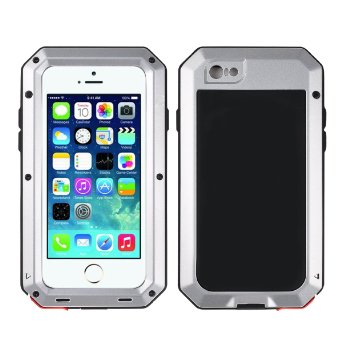 iPhone 5S Case Gorilla Glass Luxury Aluminum Alloy Protective Metal Extreme Shockproof Military Bumper Heavy Duty Case Cover with Fingerprint Recognition Function for Apple iPhone 5 5S Silver