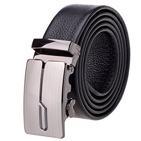 Vbiger Fashion Men's Ratchet Belt Automatic Buckle Full Grain Genuine Leather 35mm Wide