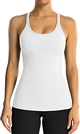 ATTRACO Ribbed Workout Tank Tops for Women with Built in Bra Tight Racerback Scoop Neck Athletic Top