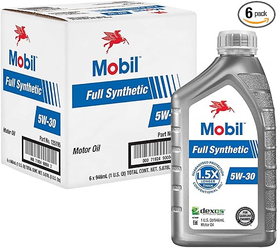 Mobil Full Synthetic Motor Oil 5W-30, 1 Quart (6-pack)
