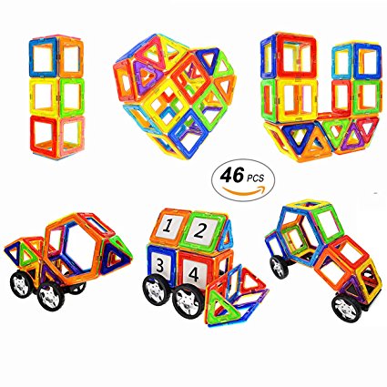 Magnetic Blocks STEM Educational Toys Magnetic Blocks with Wheels Tiles Set for Boys and Girls by Coodoo-46pcs