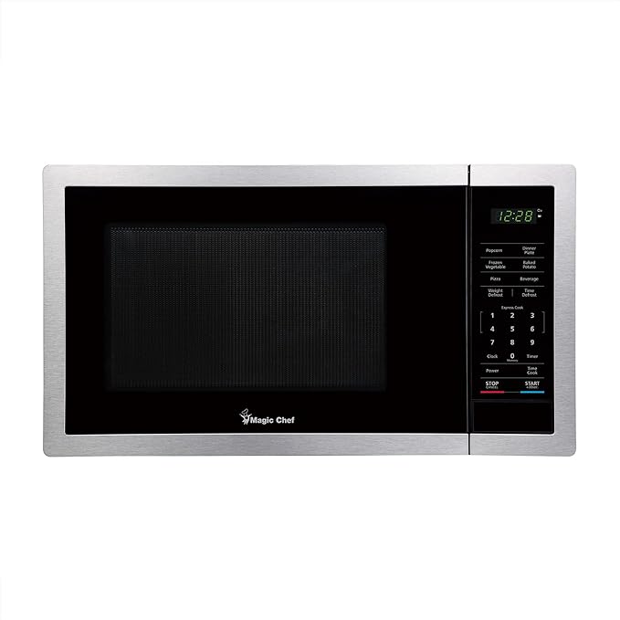 Magic Chef MC99MST Countertop Microwave Oven, Small Microwave for Compact Spaces, 900 Watts, 0.9 Cubic Feet, Stainless Steel