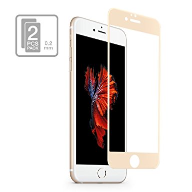 multifun Tempered Glass Screen Protector for Apple iPhone 6s/iPhone 6 4.7 inch 0.2mm Ultra Thin Color Frame 2 Pack Gold