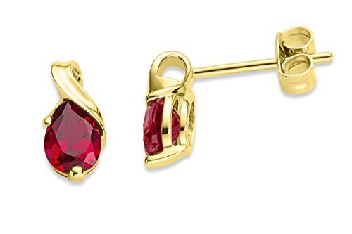 Miore Ladies 9ct Yellow Gold Pear shape Ruby Earrings